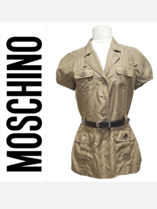 Moschino Tops - Moschino Cheap & Chic 100% Silk Short Puff Sleeve Safari Top in Mocha Khaki Sz M